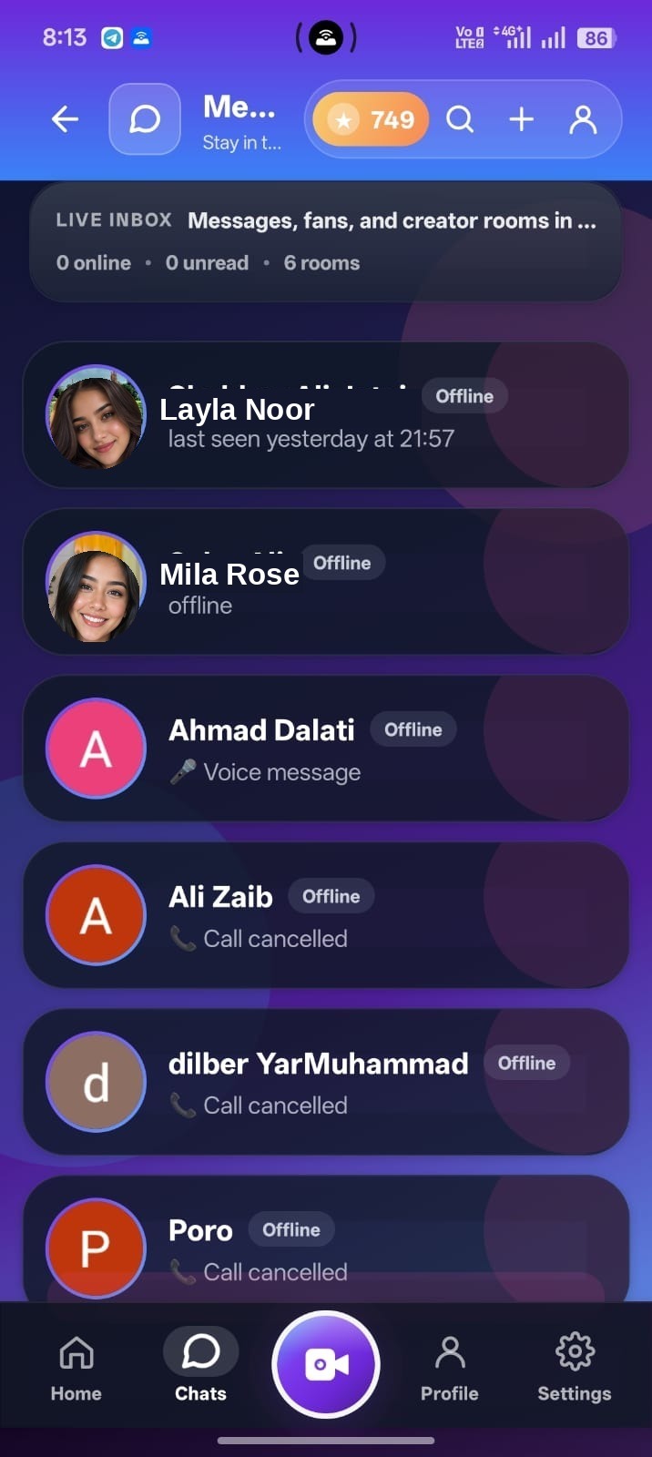 VigoLive chat list screen